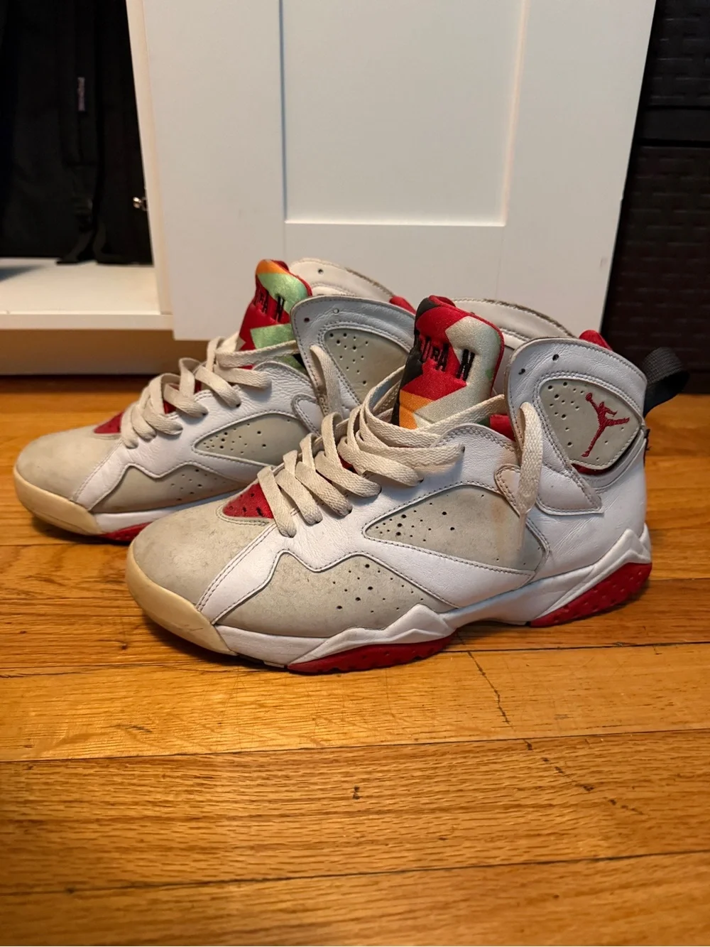 Nike Air Jordan Hare 7s High-Top Sneakers - White & Red